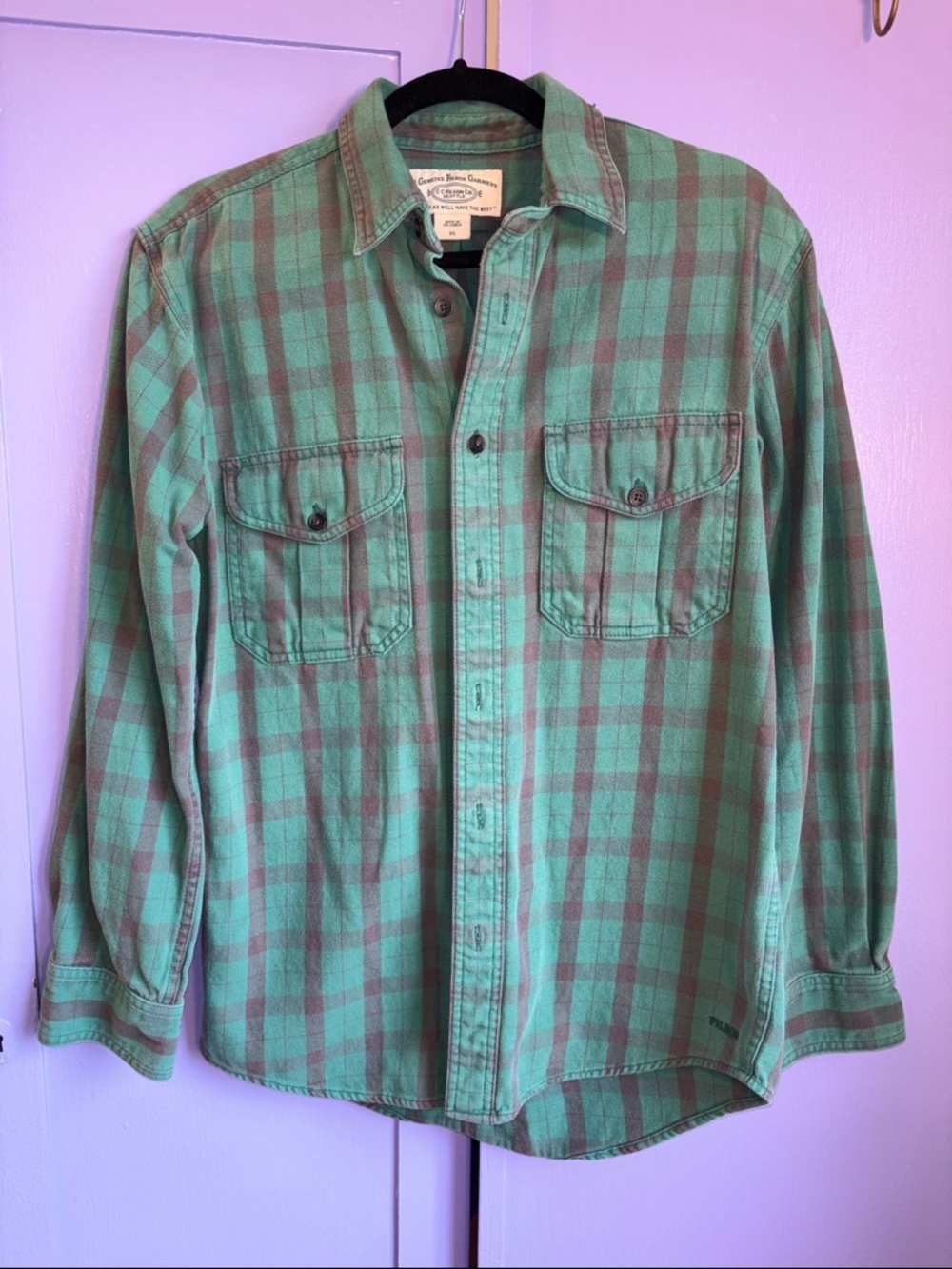 Filson Green & grey Brown Plaid button down shirt vintage  grunge  90s style